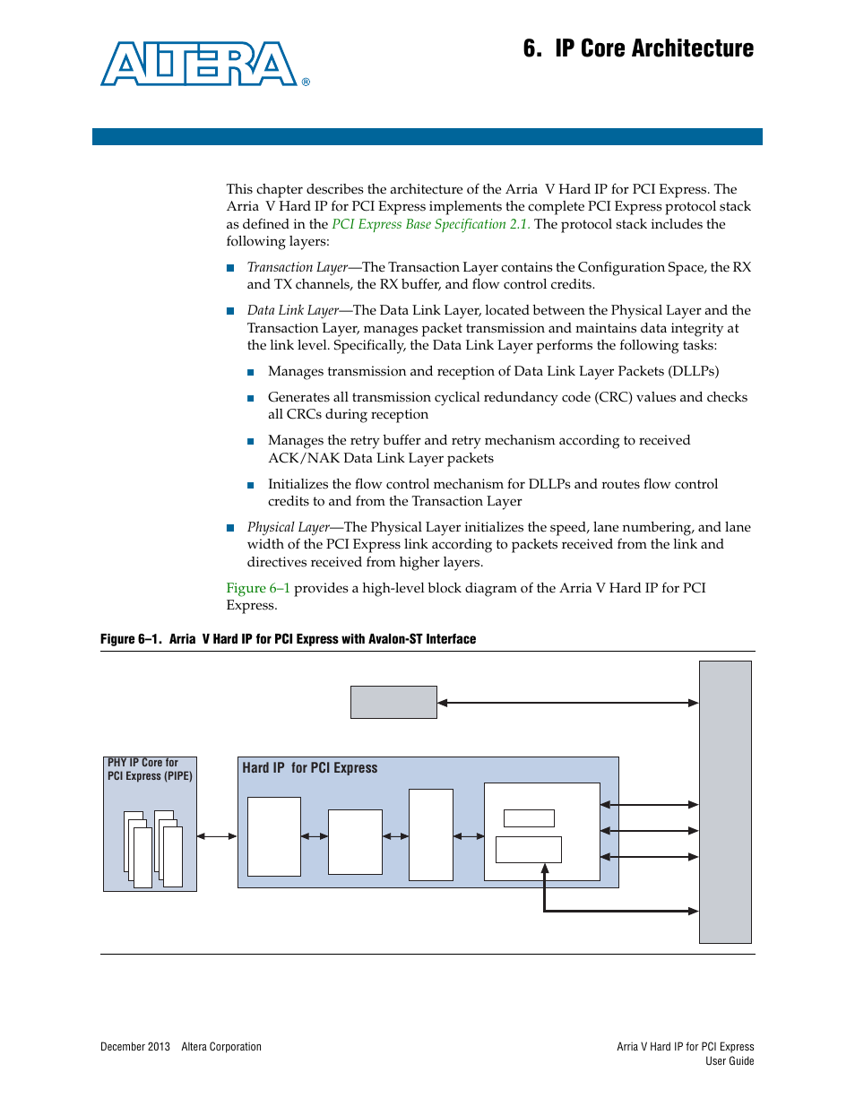 Ip core architecture, Chapter 6. ip core architecture | Altera Arria V Hard IP for PCI Express User Manual | Page 75 / 288