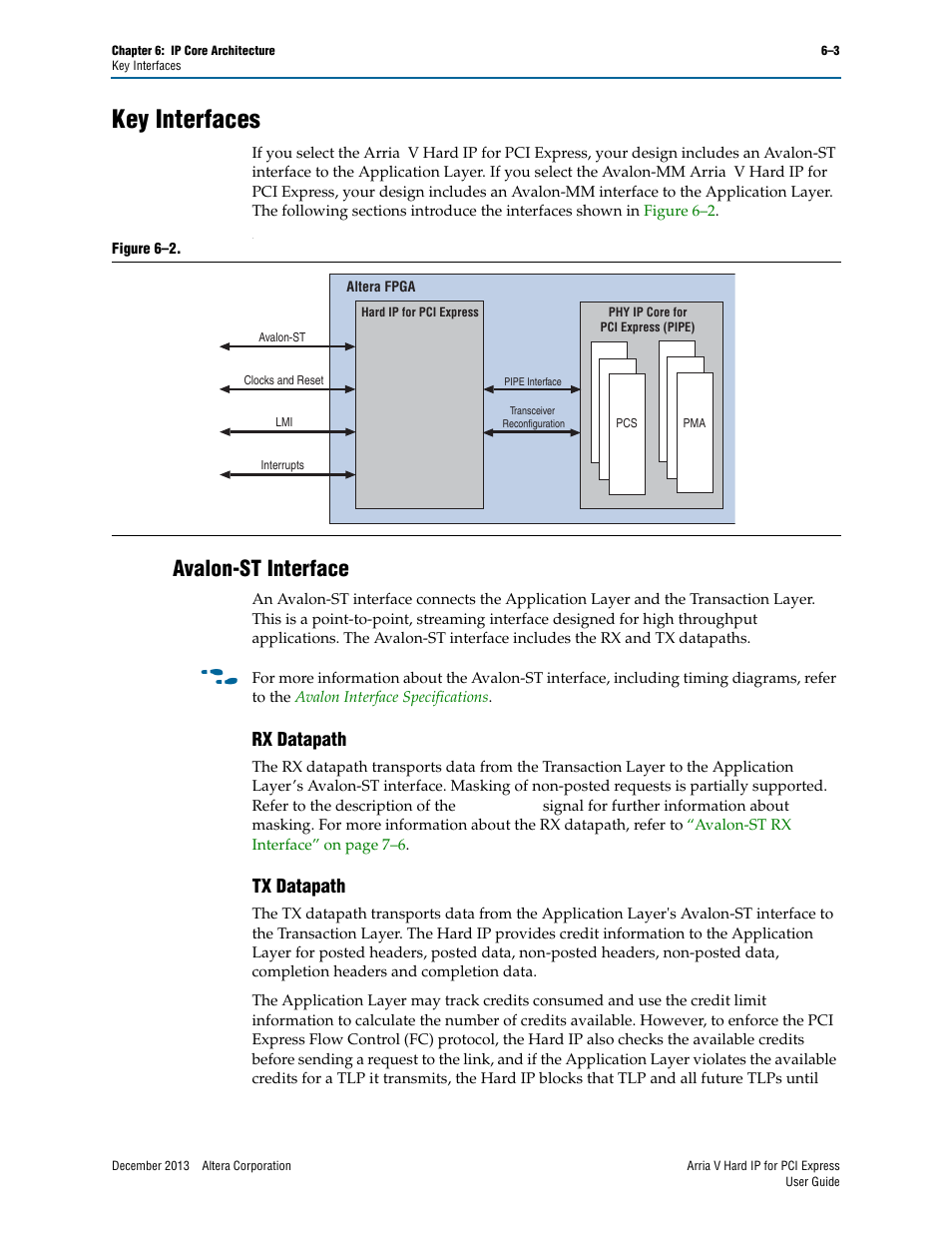 Key interfaces, Avalon-st interface, Rx datapath | Tx datapath, Key interfaces –3, Avalon-st interface –3, Rx datapath –3 tx datapath –3 | Altera Arria V Hard IP for PCI Express User Manual | Page 77 / 288