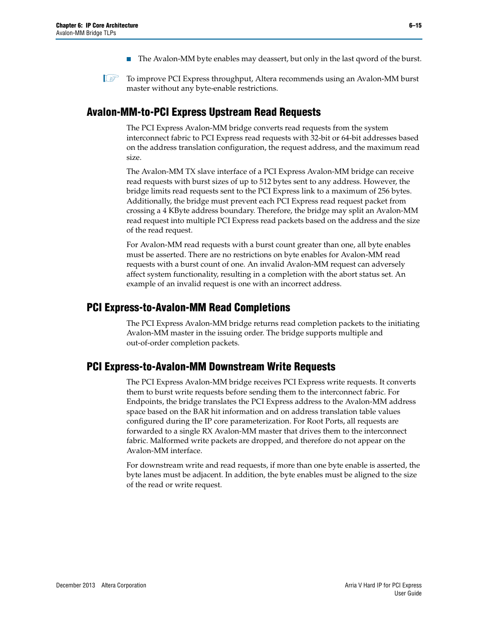 Avalon-mm-to-pci express upstream read requests, Pci express-to-avalon-mm read completions, Pci express-to-avalon-mm downstream write requests | Altera Arria V Hard IP for PCI Express User Manual | Page 89 / 288