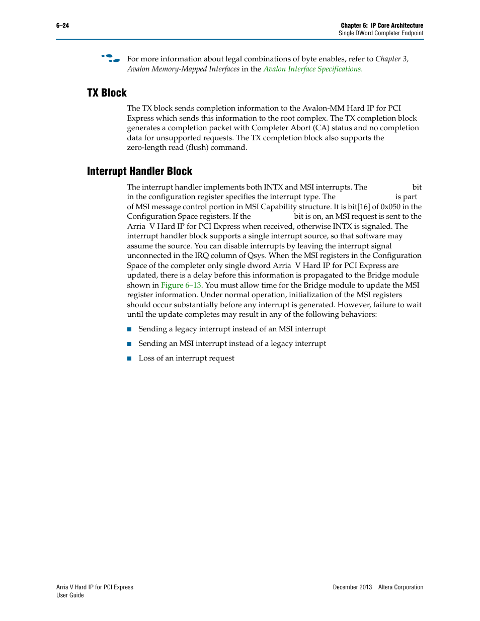 Tx block, Interrupt handler block, Tx block –24 interrupt handler block –24 | Altera Arria V Hard IP for PCI Express User Manual | Page 98 / 288