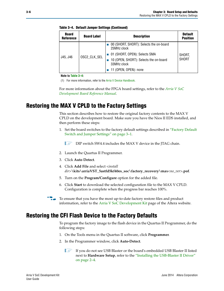 Restoring the max v cpld to the factory settings | Altera Arria V SoC User Manual | Page 16 / 46