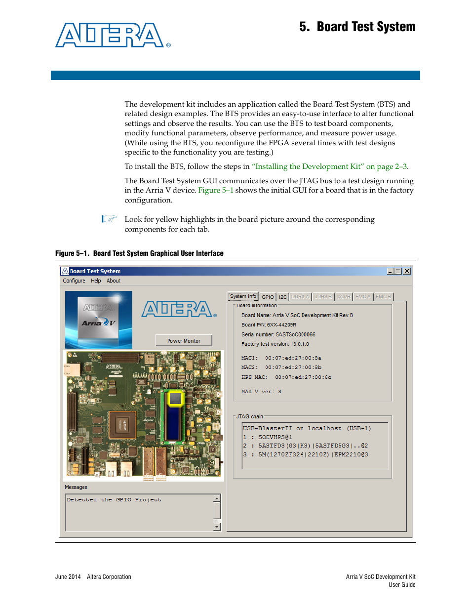 Board test system, Chapter 5. board test system | Altera Arria V SoC User Manual | Page 21 / 46