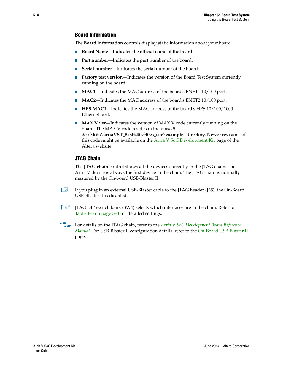 Board information, Jtag chain, Board information –4 jtag chain –4 | Altera Arria V SoC User Manual | Page 24 / 46