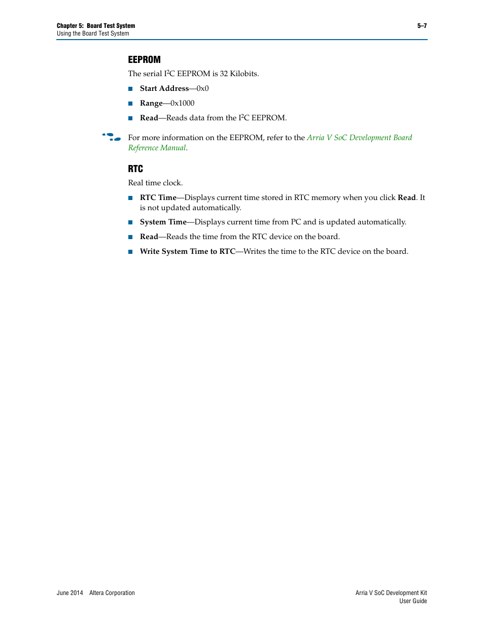 Eeprom, Eeprom –7 rtc –7 | Altera Arria V SoC User Manual | Page 27 / 46
