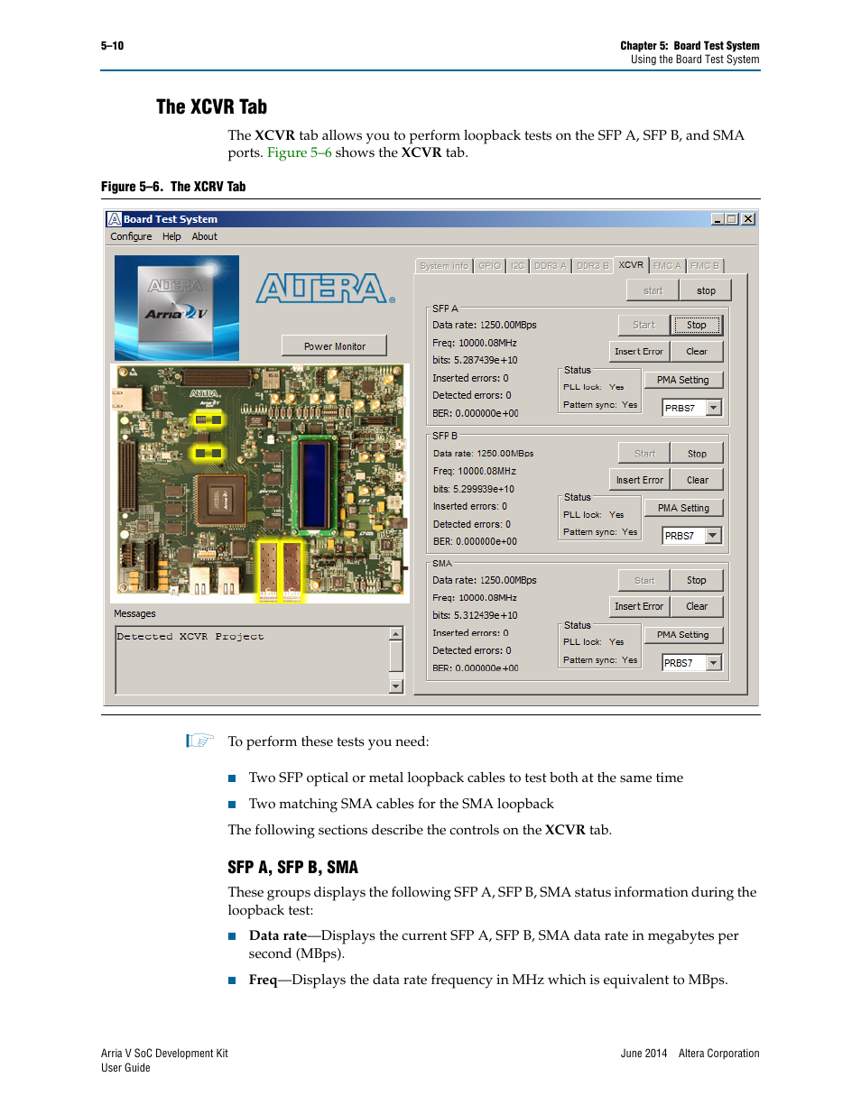 The xcvr tab, Sfp a, sfp b, sma, The xcvr tab –10 | Sfp a, sfp b, sma –10 | Altera Arria V SoC User Manual | Page 30 / 46