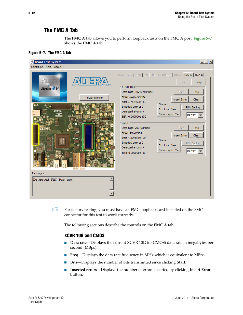 The fmc a tab, Xcvr 10g and cmos, The fmc a tab –12 | Xcvr 10g and cmos –12 | Altera Arria V SoC User Manual | Page 32 / 46