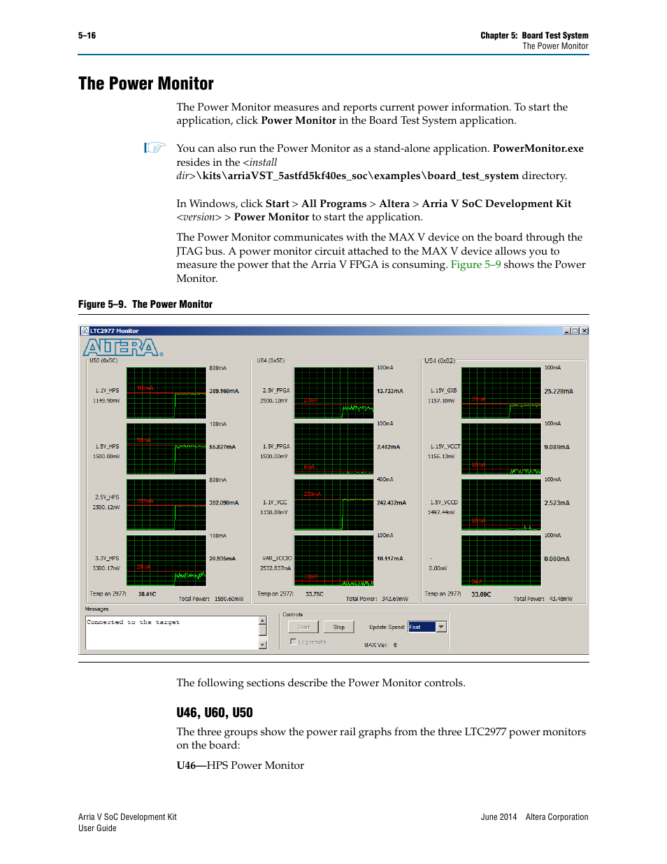 The power monitor, U46, u60, u50, The power monitor –16 | U46, u60, u50 –16 | Altera Arria V SoC User Manual | Page 36 / 46