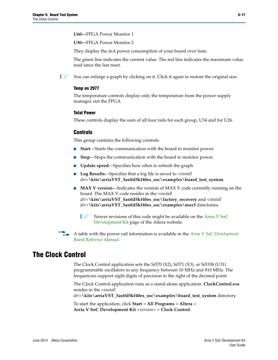 Controls, The clock control, Controls –17 | The clock control –17 | Altera Arria V SoC User Manual | Page 37 / 46