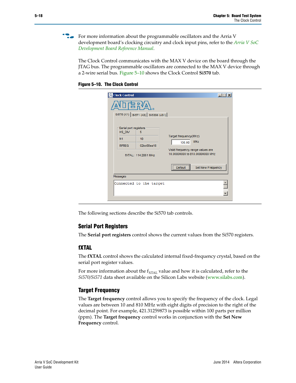 Serial port registers, Fxtal, Target frequency | Altera Arria V SoC User Manual | Page 38 / 46