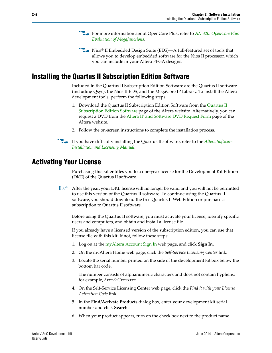 Activating your license | Altera Arria V SoC User Manual | Page 8 / 46