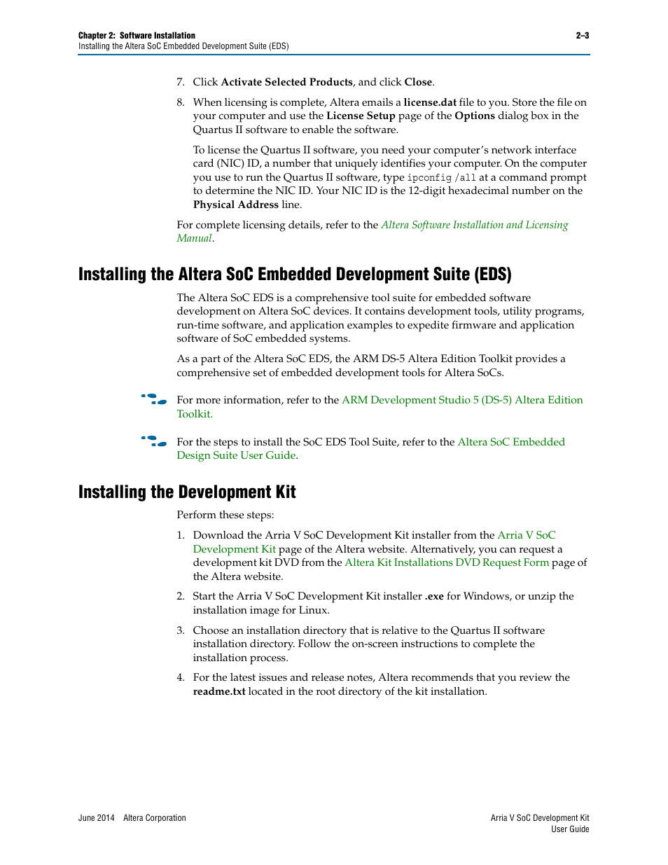 Installing the development kit | Altera Arria V SoC User Manual | Page 9 / 46