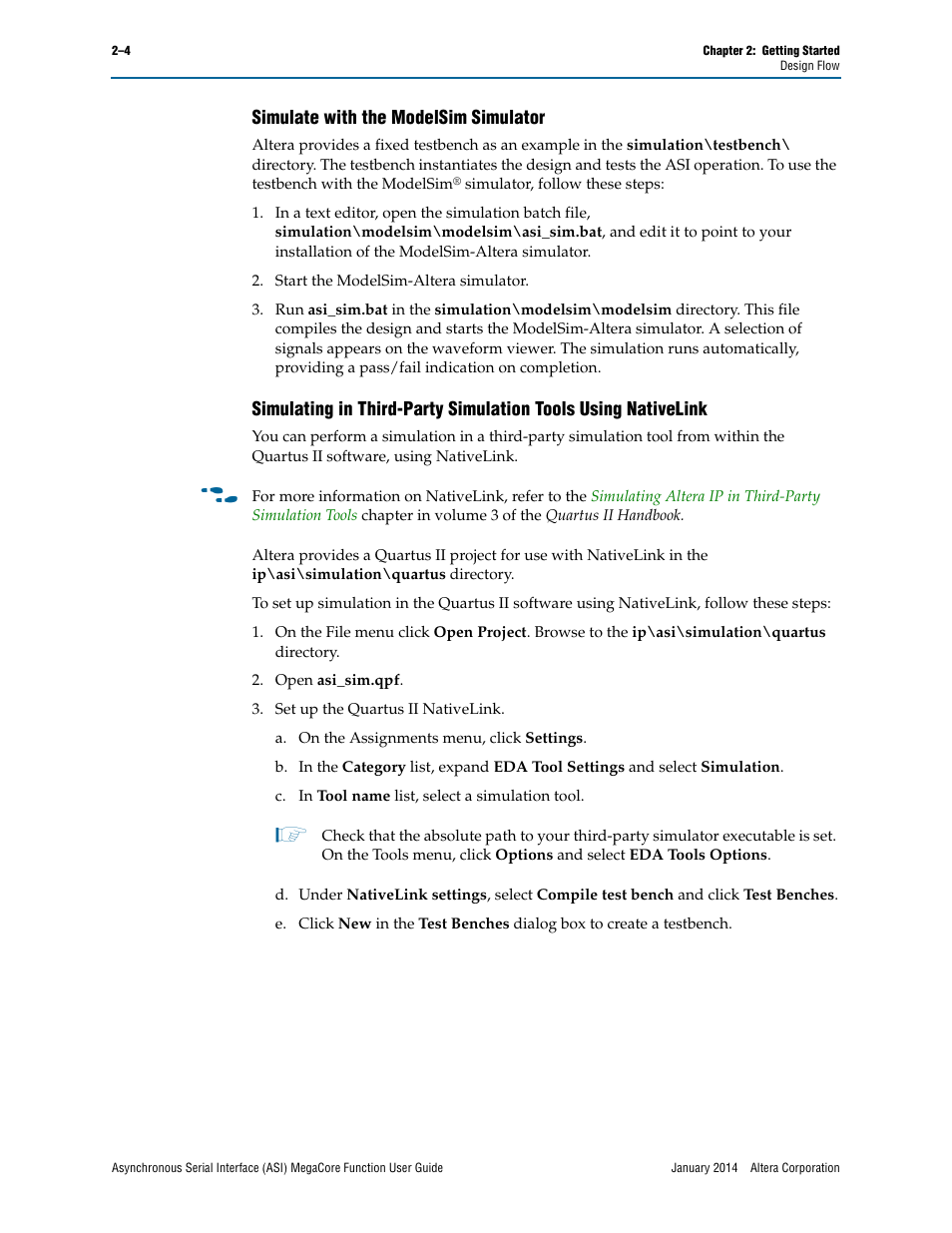 Simulate with the modelsim simulator | Altera ASI MegaCore Function User Manual | Page 13 / 27