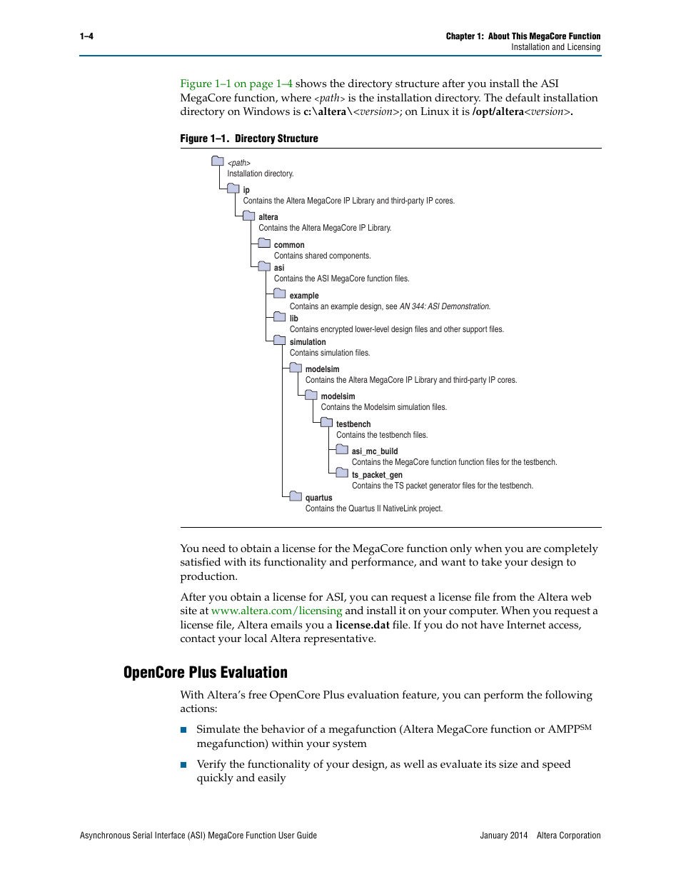 Opencore plus evaluation, Opencore plus evaluation –4 | Altera ASI MegaCore Function User Manual | Page 8 / 27