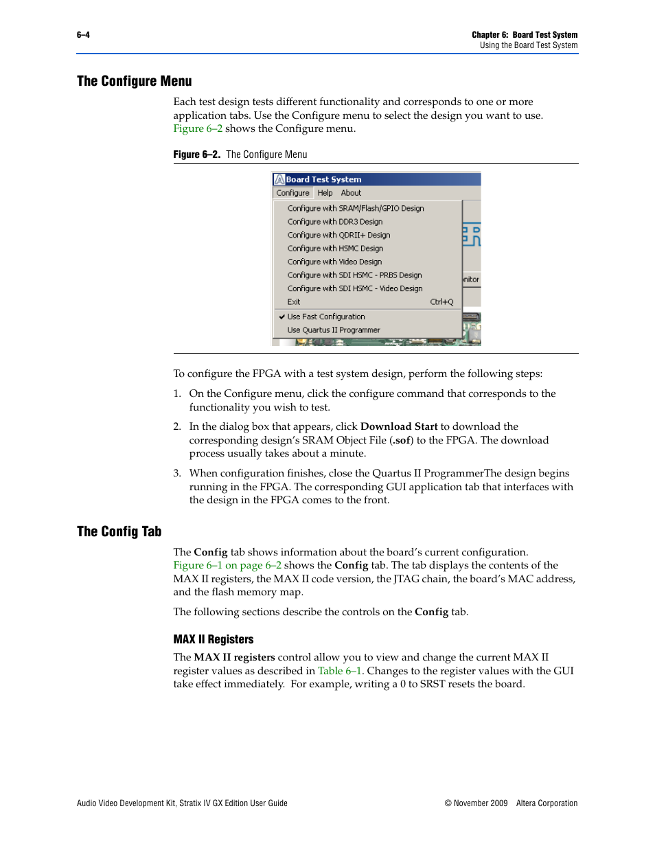 The configure menu, The config tab | Altera Audio Video Development Kit, Stratix IV GX Edition User Manual | Page 26 / 58