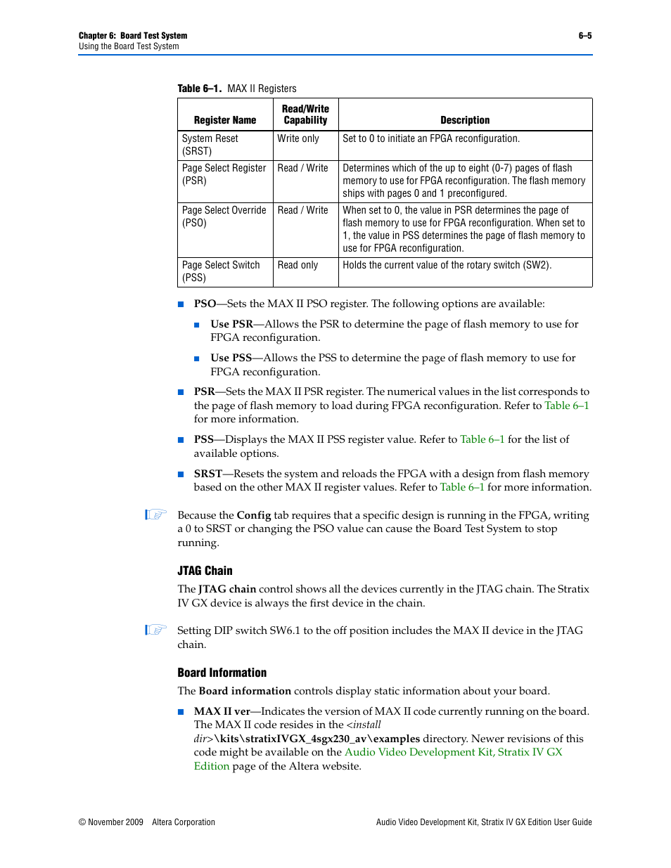 Table 6–1 | Altera Audio Video Development Kit, Stratix IV GX Edition User Manual | Page 27 / 58