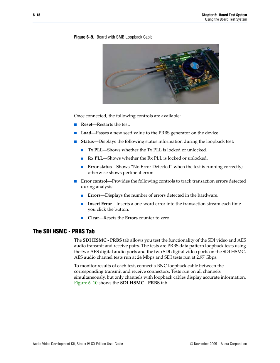 The sdi hsmc - prbs tab, Figure 6–9 | Altera Audio Video Development Kit, Stratix IV GX Edition User Manual | Page 40 / 58