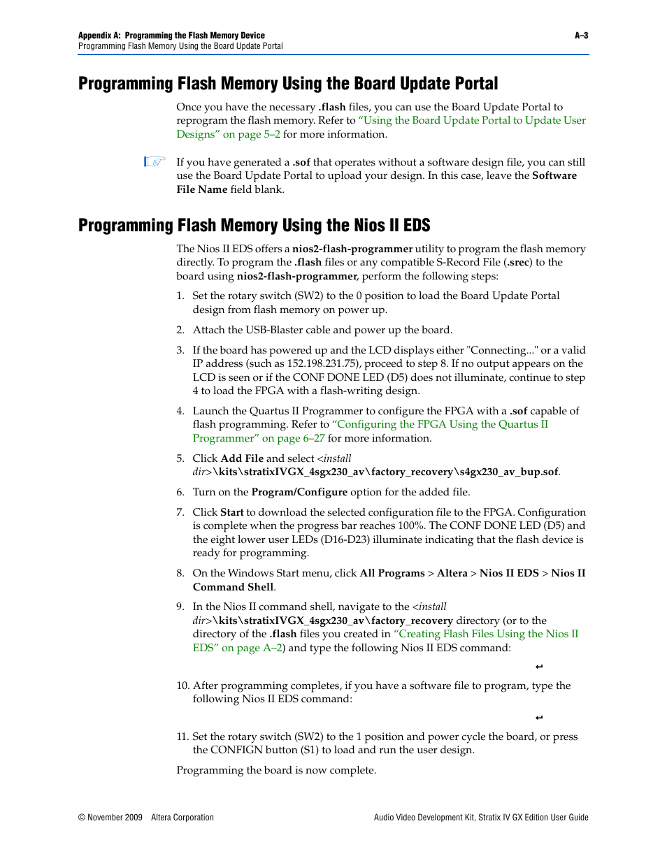 Programming flash memory using the nios ii eds | Altera Audio Video Development Kit, Stratix IV GX Edition User Manual | Page 53 / 58