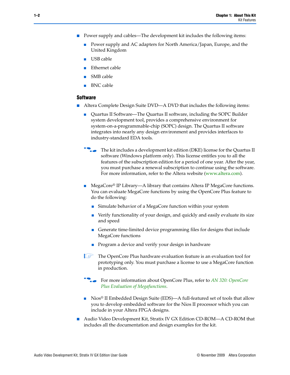 Software | Altera Audio Video Development Kit, Stratix IV GX Edition User Manual | Page 8 / 58