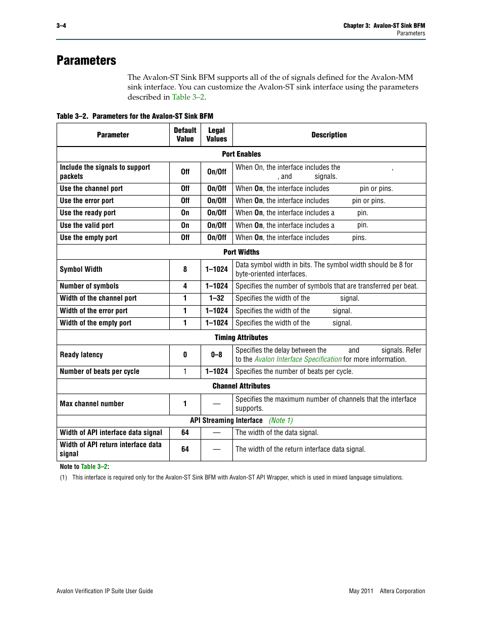 Parameters, Parameters –4 | Altera Avalon Verification IP Suite User Manual | Page 104 / 178