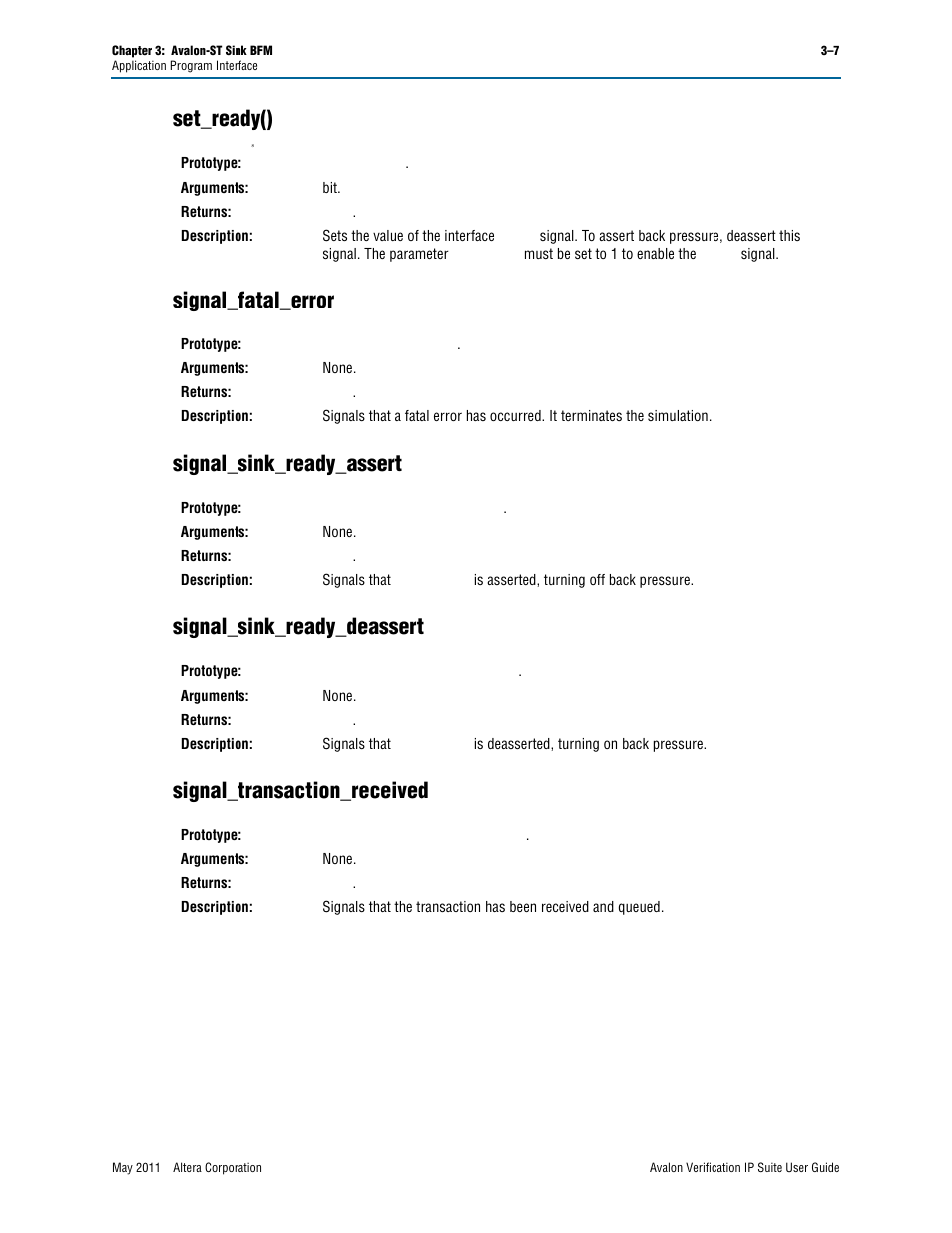 Set_ready(), Signal_fatal_error, Signal_sink_ready_assert | Signal_sink_ready_deassert, Signal_transaction_received | Altera Avalon Verification IP Suite User Manual | Page 107 / 178