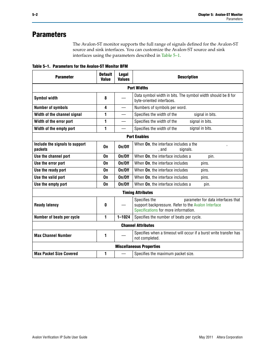Parameters, Parameters –2 | Altera Avalon Verification IP Suite User Manual | Page 111 / 178