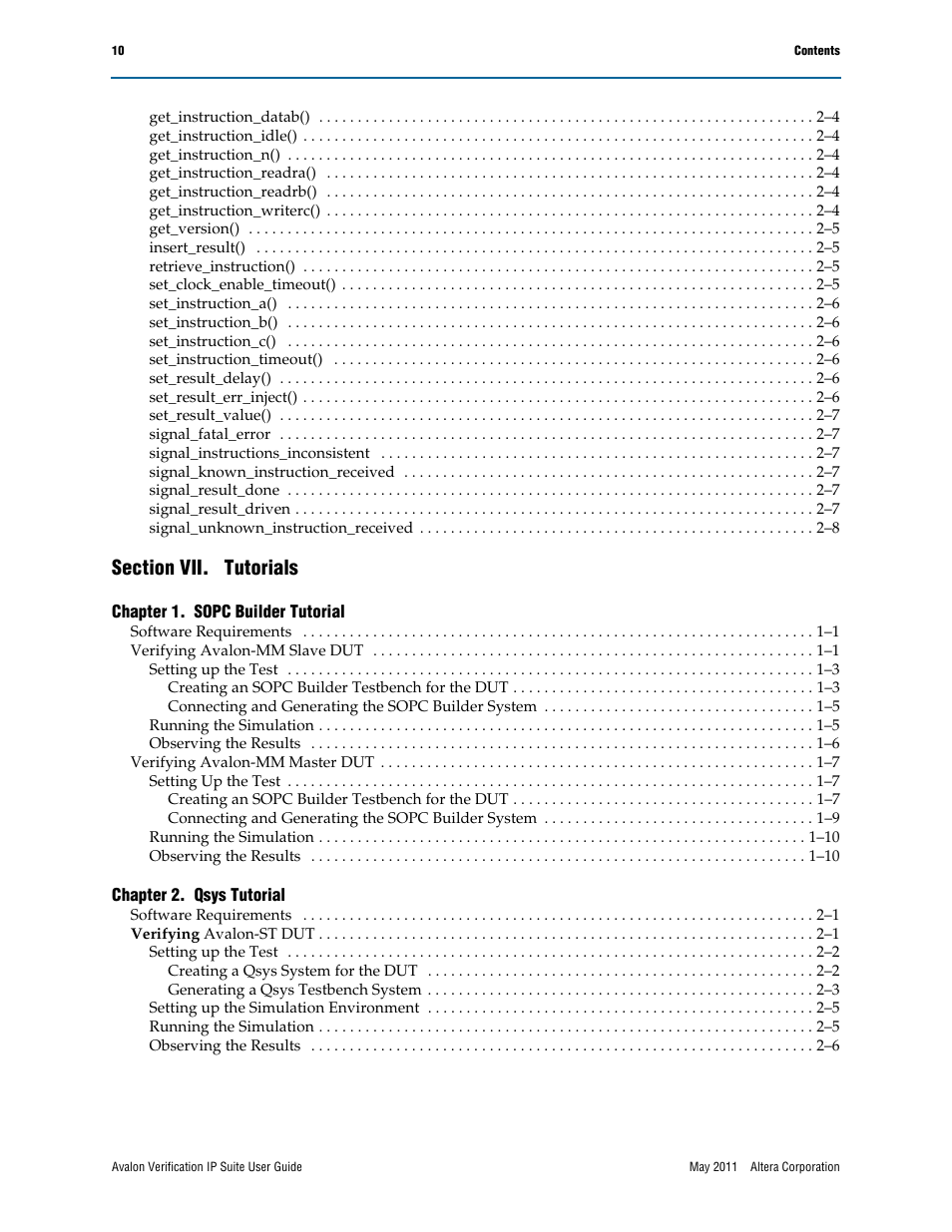 Altera Avalon Verification IP Suite User Manual | Page 12 / 178