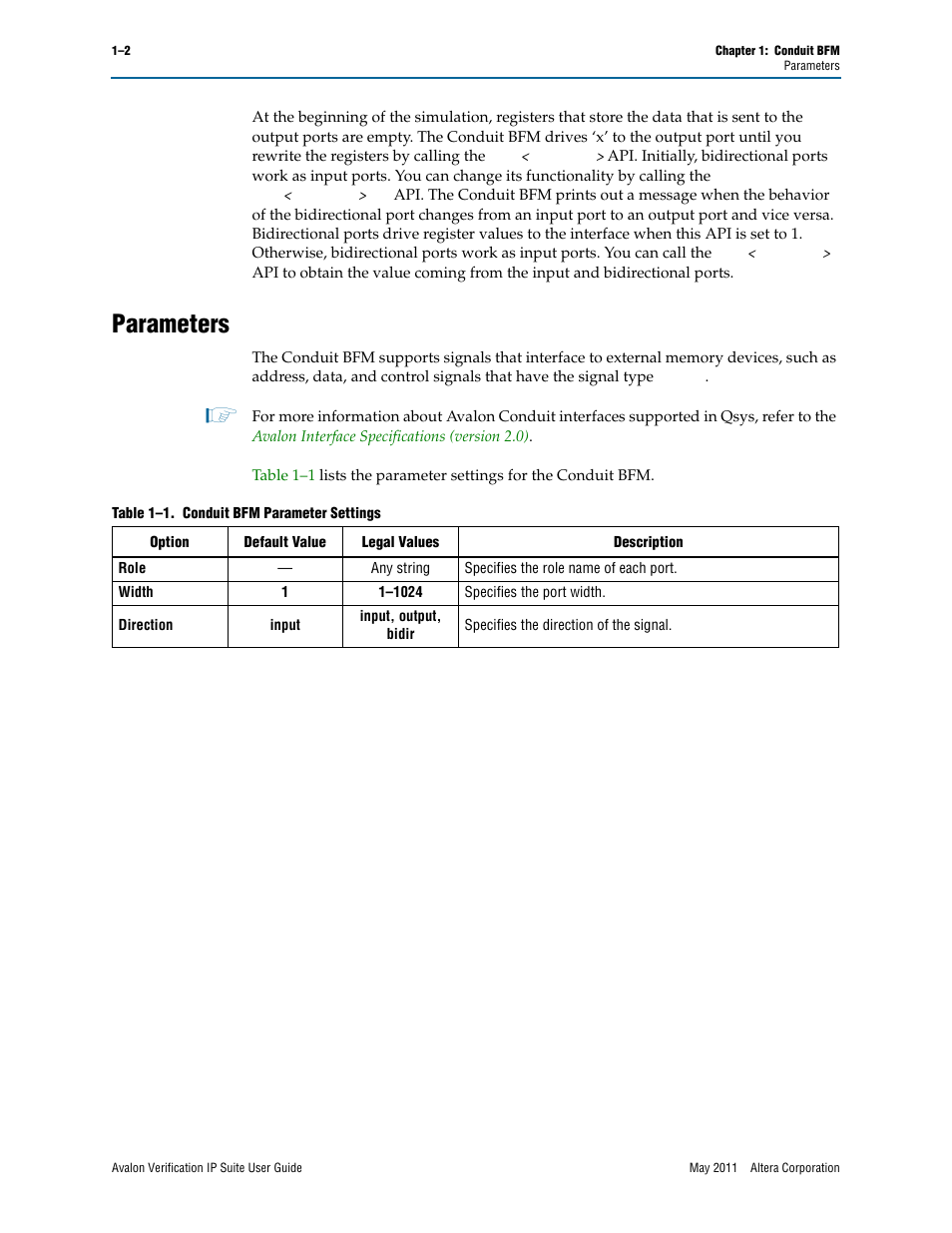 Parameters, Parameters –2 | Altera Avalon Verification IP Suite User Manual | Page 125 / 178