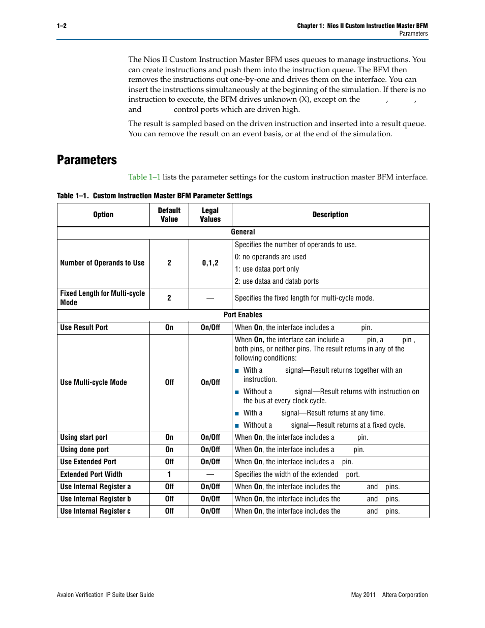 Parameters, Parameters –2 | Altera Avalon Verification IP Suite User Manual | Page 140 / 178