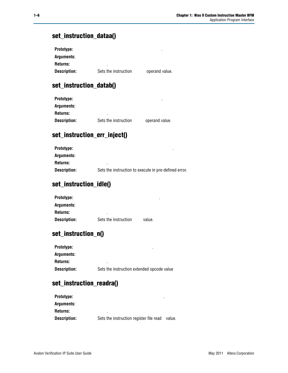 Set_instruction_dataa(), Set_instruction_datab(), Set_instruction_err_inject() | Set_instruction_idle(), Set_instruction_n(), Set_instruction_readra() | Altera Avalon Verification IP Suite User Manual | Page 144 / 178