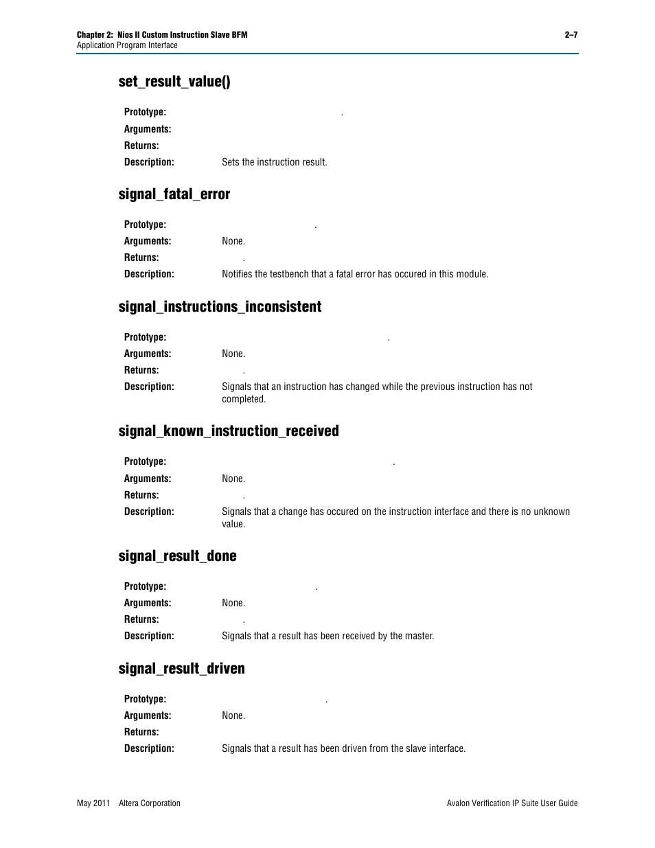 Set_result_value(), Signal_fatal_error, Signal_instructions_inconsistent | Signal_known_instruction_received, Signal_result_done, Signal_result_driven | Altera Avalon Verification IP Suite User Manual | Page 154 / 178