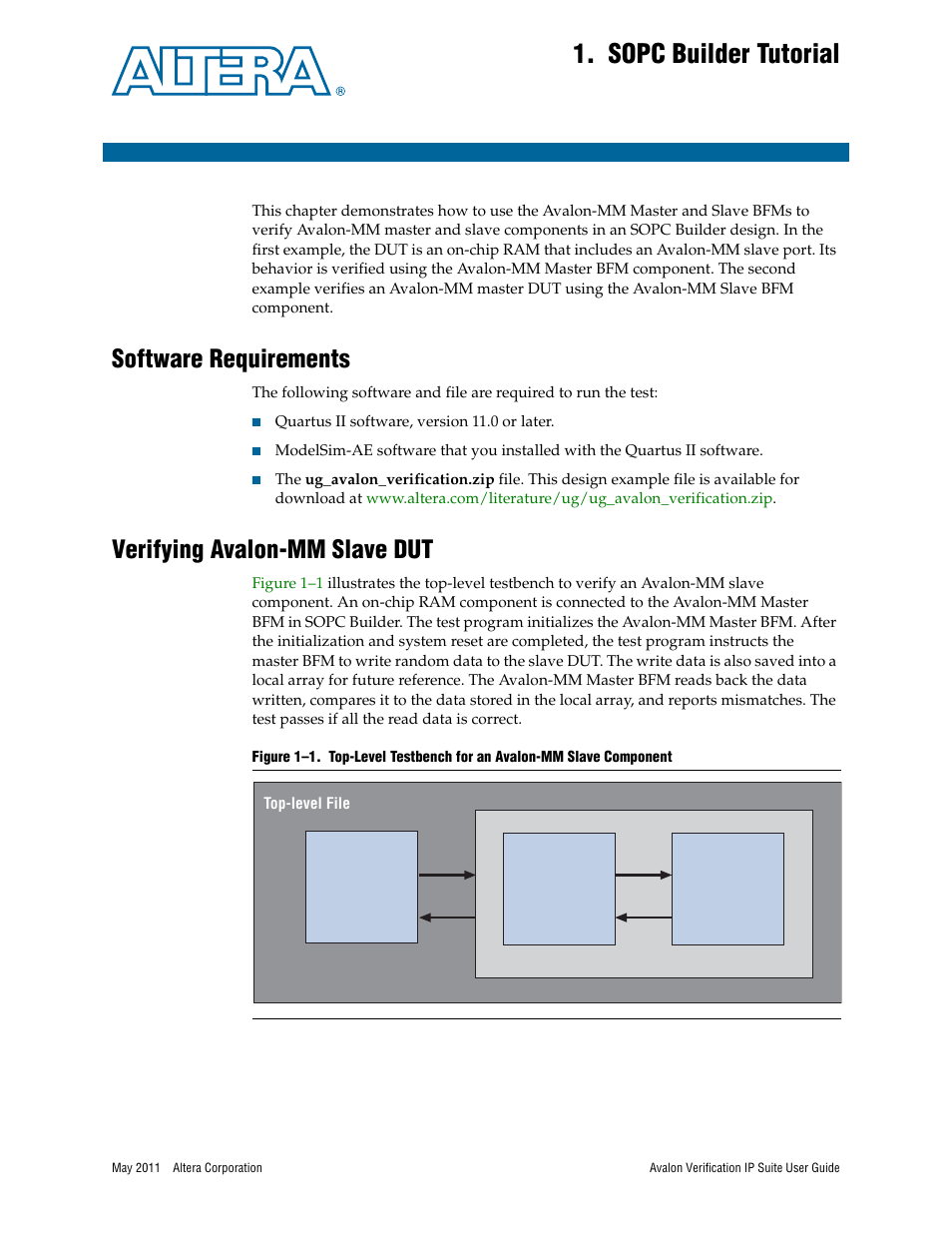 Sopc builder tutorial, Software requirements, Verifying avalon-mm slave dut | Chapter 1. sopc builder tutorial | Altera Avalon Verification IP Suite User Manual | Page 157 / 178