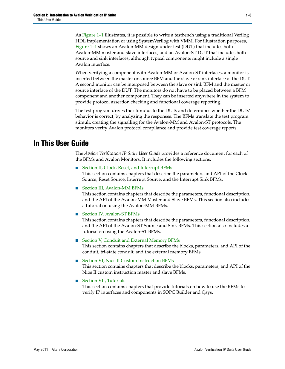 In this user guide, In this user guide –3 | Altera Avalon Verification IP Suite User Manual | Page 16 / 178