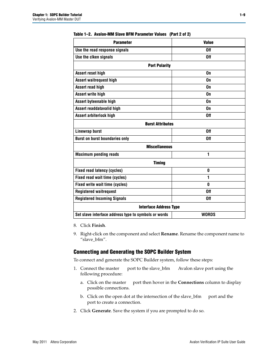Connecting and generating the sopc builder system | Altera Avalon Verification IP Suite User Manual | Page 165 / 178