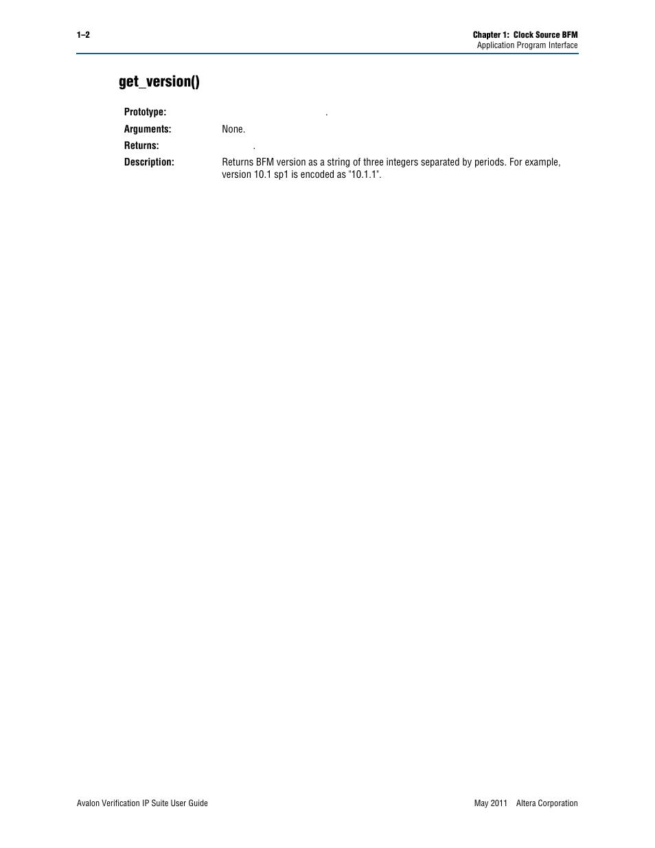 Get_version(), Get_version() –2 | Altera Avalon Verification IP Suite User Manual | Page 19 / 178