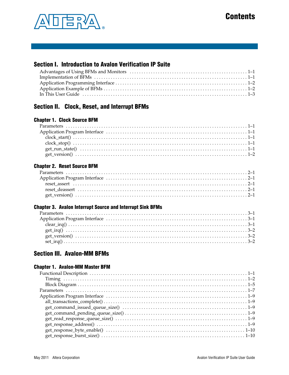 Altera Avalon Verification IP Suite User Manual | Page 3 / 178