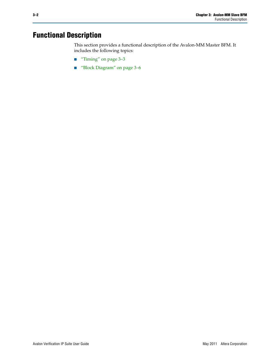 Functional description, Functional description –2 | Altera Avalon Verification IP Suite User Manual | Page 45 / 178