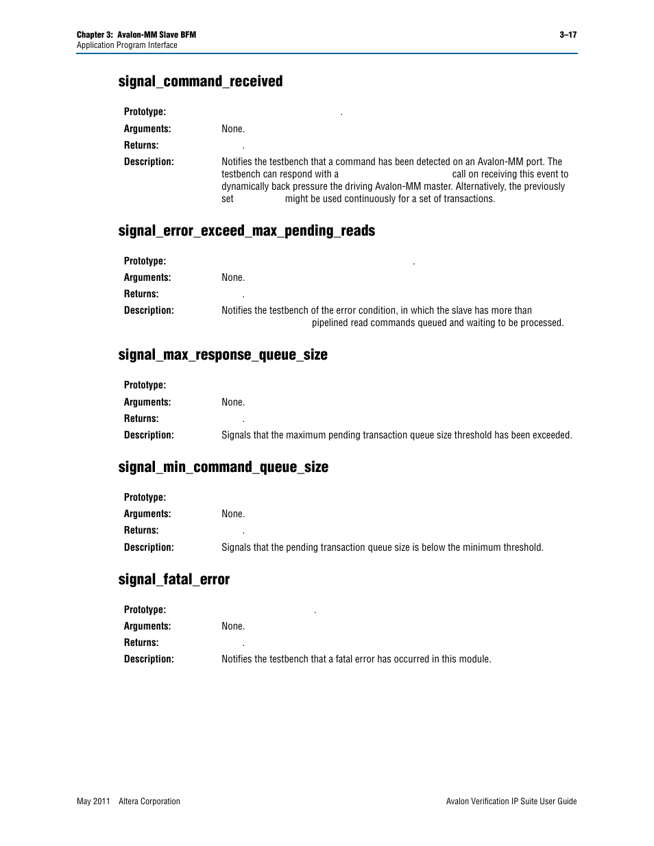 Signal_command_received, Signal_error_exceed_max_pending_reads, Signal_max_response_queue_size | Signal_min_command_queue_size, Signal_fatal_error | Altera Avalon Verification IP Suite User Manual | Page 60 / 178
