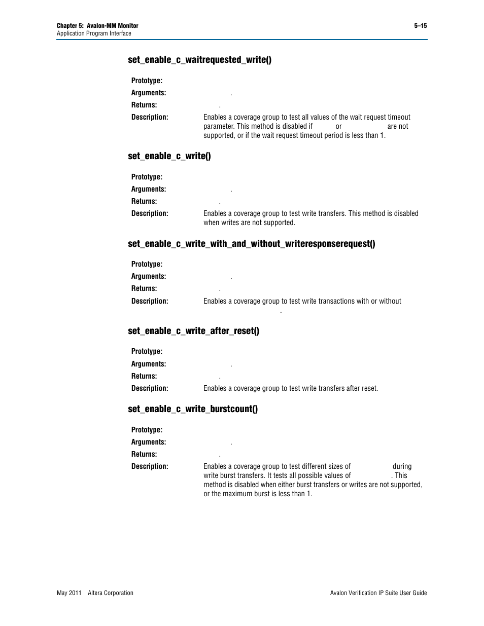 Set_enable_c_waitrequested_write(), Set_enable_c_write(), Set_enable_c_write_after_reset() | Set_enable_c_write_burstcount() | Altera Avalon Verification IP Suite User Manual | Page 78 / 178