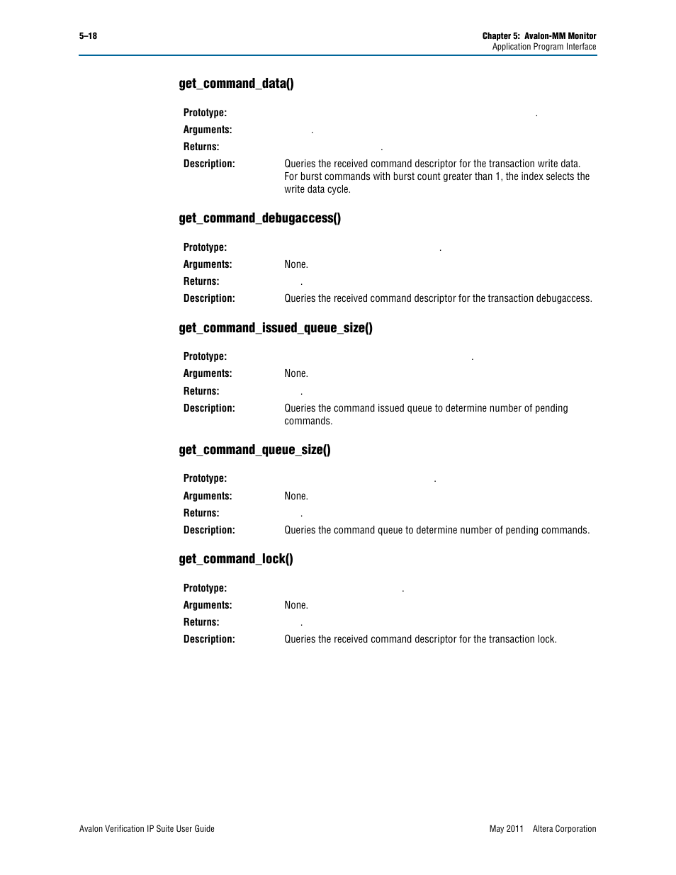 Get_command_data(), Get_command_debugaccess(), Get_command_issued_queue_size() | Get_command_queue_size(), Get_command_lock() | Altera Avalon Verification IP Suite User Manual | Page 81 / 178