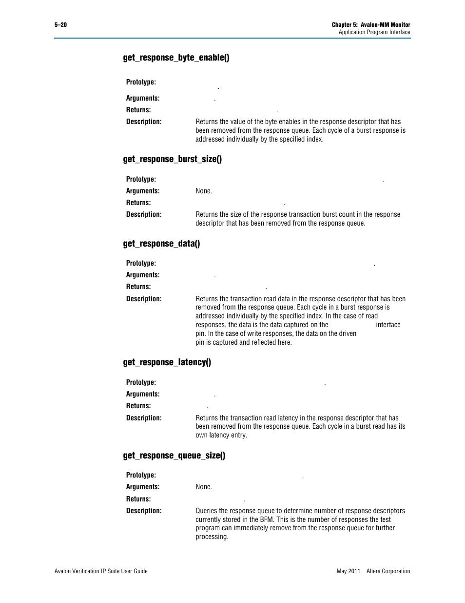 Get_response_byte_enable(), Get_response_burst_size(), Get_response_data() | Get_response_latency(), Get_response_queue_size() | Altera Avalon Verification IP Suite User Manual | Page 83 / 178