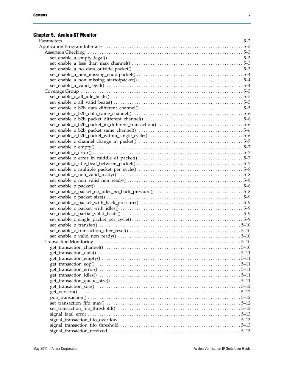 Altera Avalon Verification IP Suite User Manual | Page 9 / 178