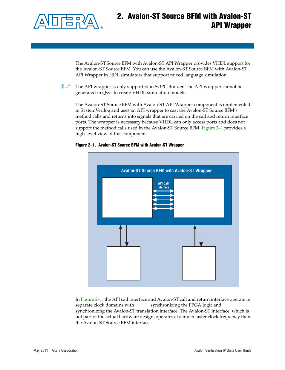 Avalon-st source bfm with avalon-st api wrapper | Altera Avalon Verification IP Suite User Manual | Page 99 / 178