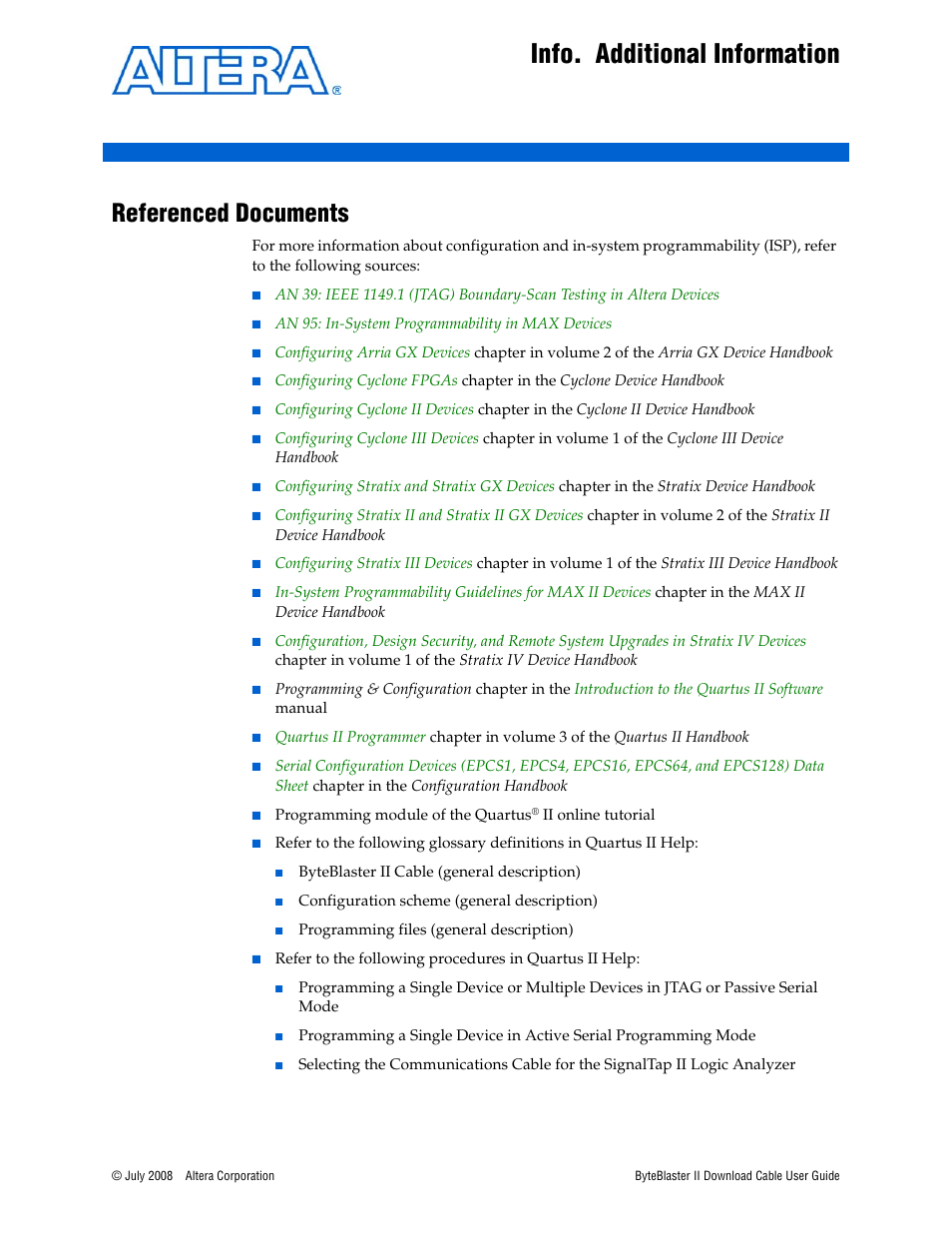 Info. additional information, Referenced documents, Chapter info. additional information | Altera ByteBlaster II User Manual | Page 23 / 26