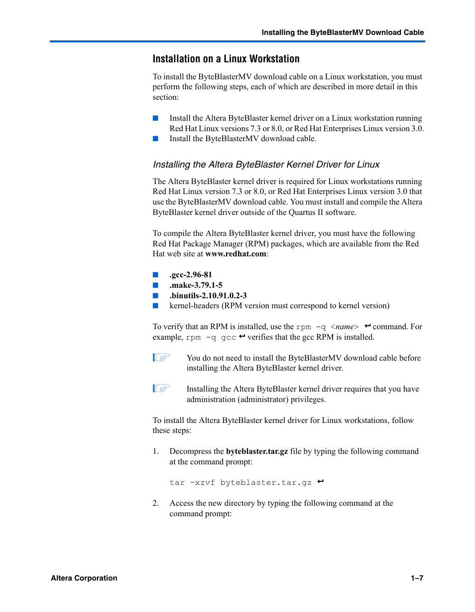 Installation on a linux workstation | Altera ByteBlasterMV User Manual | Page 15 / 26