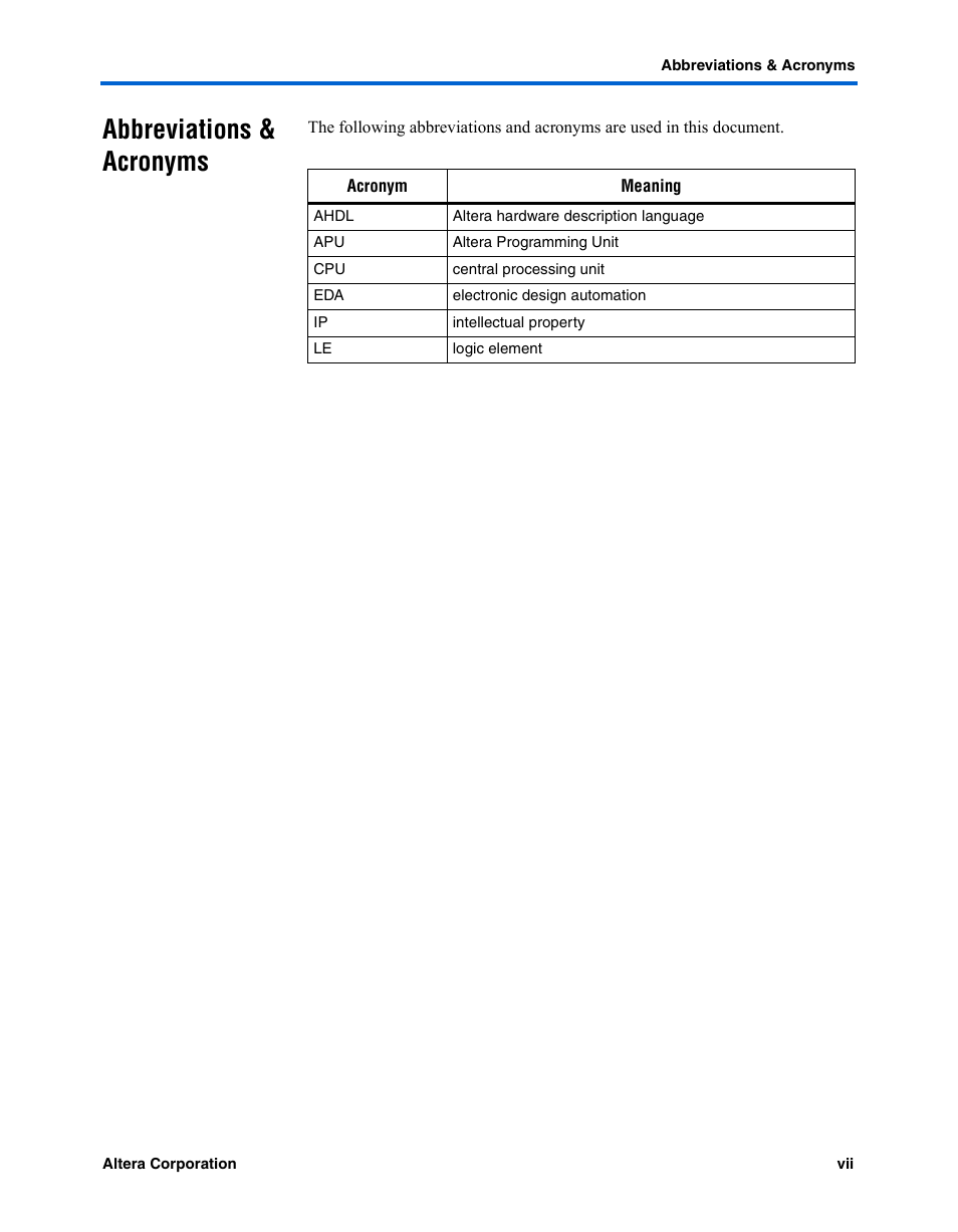 Abbreviations & acronyms | Altera ByteBlasterMV User Manual | Page 7 / 26