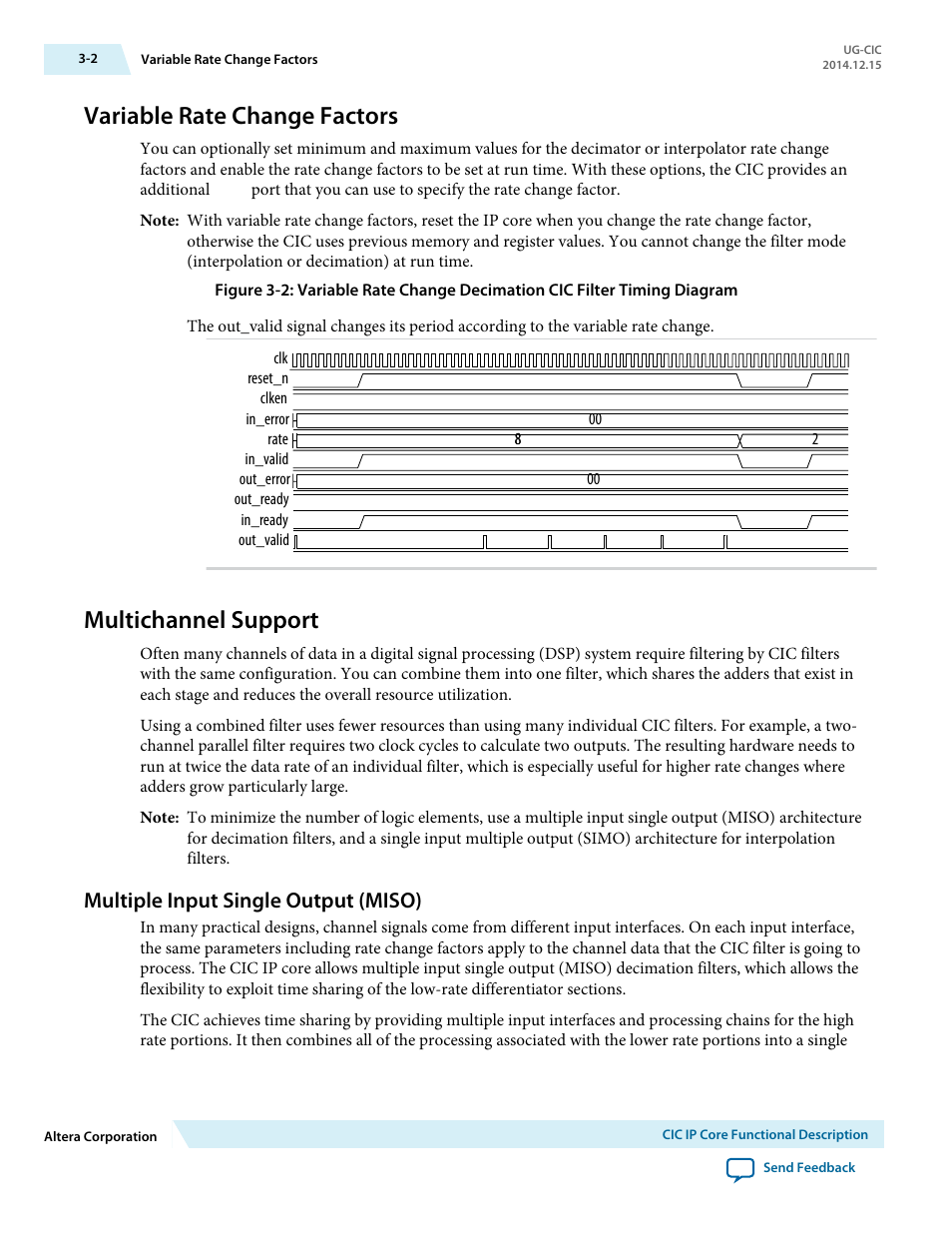 Variable rate change factors, Multichannel support, Multiple input single output (miso) | Variable rate change factors -2, Multichannel support -2, Multiple input single output (miso) -2 | Altera CIC MegaCore Function User Manual | Page 18 / 30