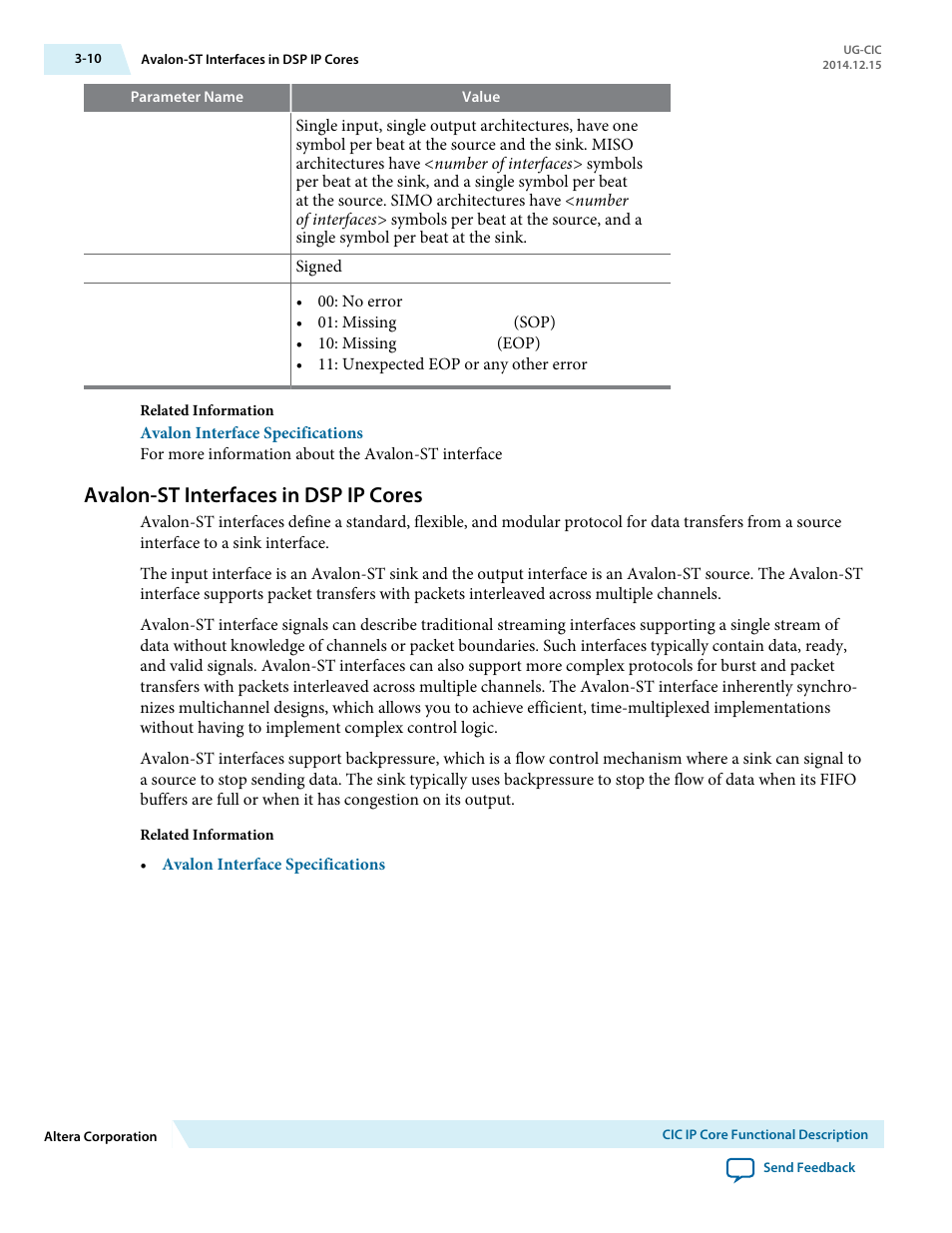 Avalon-st interfaces in dsp ip cores, Avalon-st interfaces in dsp ip cores -10 | Altera CIC MegaCore Function User Manual | Page 26 / 30