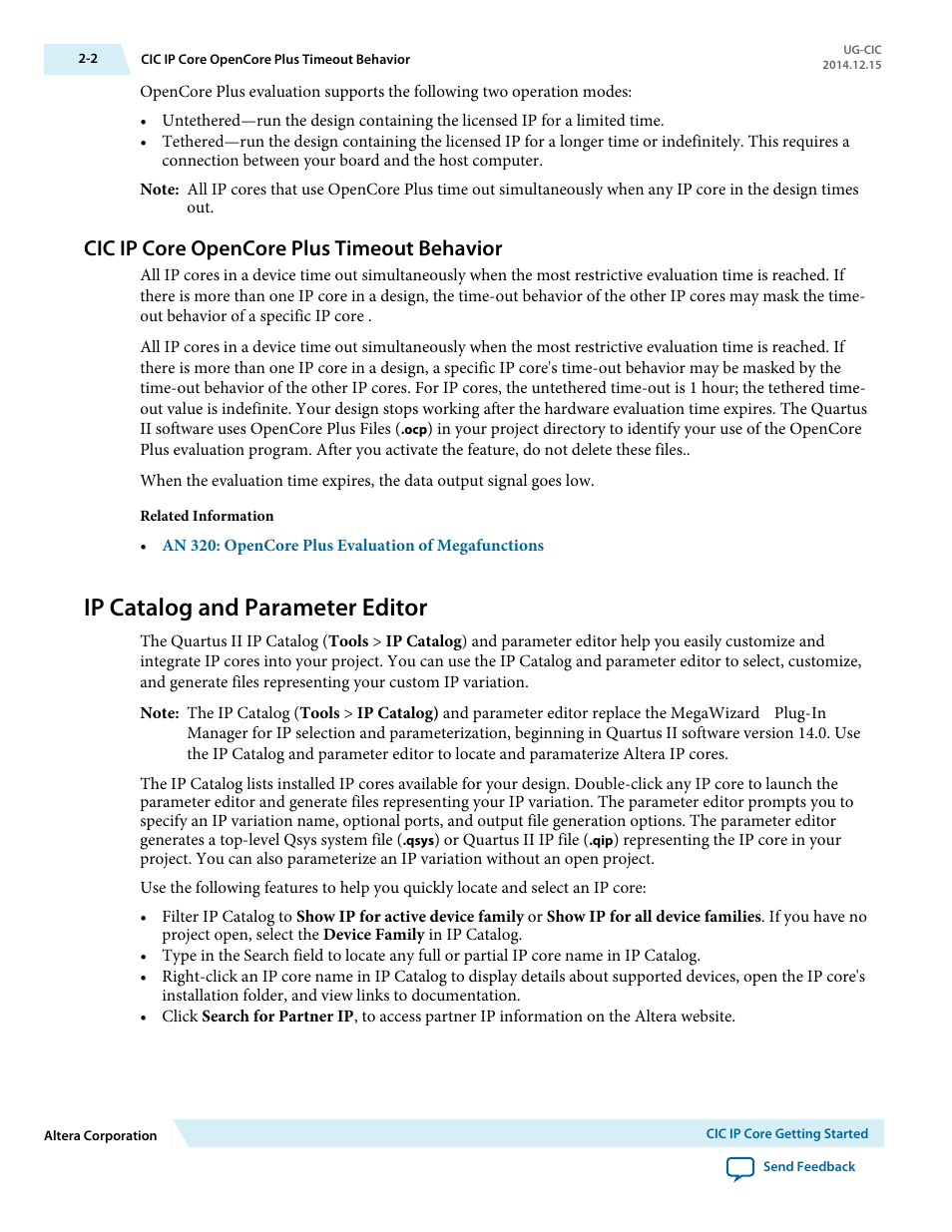 Cic ip core opencore plus timeout behavior, Ip catalog and parameter editor, Cic ip core opencore plus timeout behavior -2 | Ip catalog and parameter editor -2 | Altera CIC MegaCore Function User Manual | Page 9 / 30