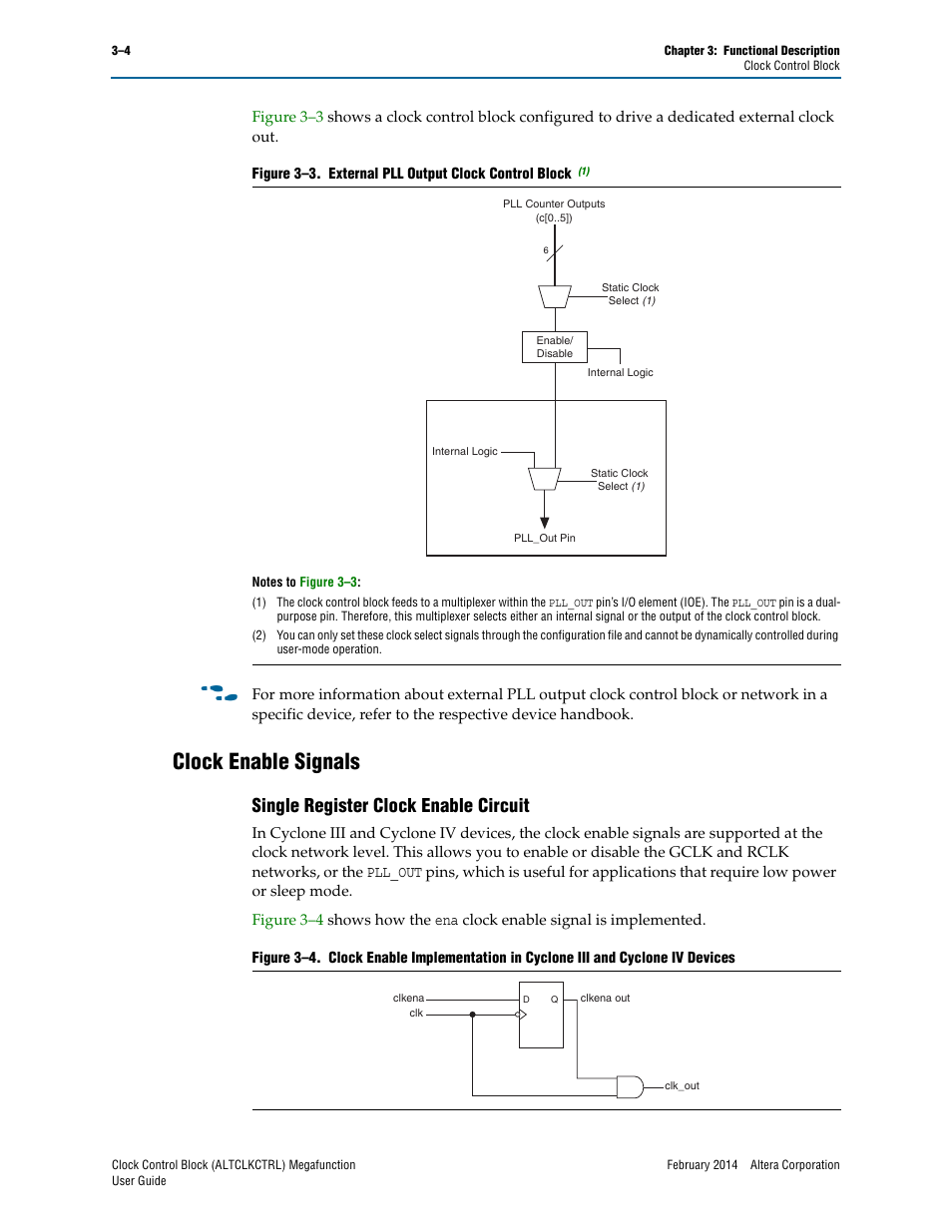 Clock enable signals, Single register clock enable circuit, Clock enable signals –4 | Single register clock enable circuit –4 | Altera Clock Control Block IP Core User Manual | Page 16 / 26