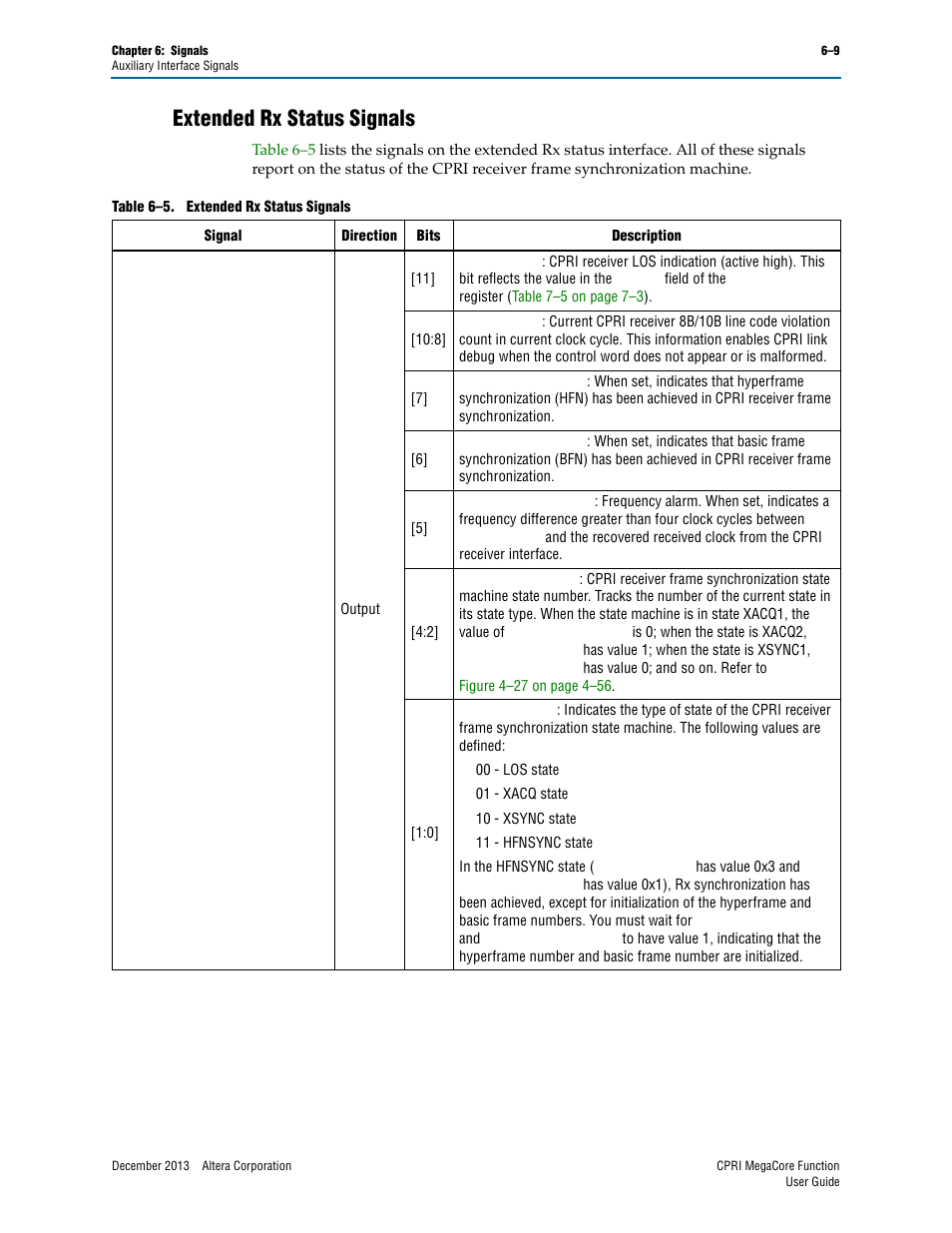 Extended rx status signals, Extended rx status signals –9 | Altera CPRI IP Core User Manual | Page 107 / 220
